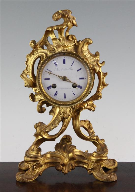 A late 19th century French ormolu mantel clock, by Bourdin, Rue de la Paix, Paris, 11in.